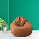 MACCA XL Faux Leather Bean Bag Filled with Beans Ready to Use (Tan)