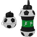 Maccabi Art Clip-On Collapsible 1 Liter, 34 oz. size BPA-Free Silicone Soccer Ball Large Water Bottle for Kids