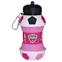 Maccabi Art Clip-On Collapsible BPA-Free Silicone Pink Soccer Ball Water Bottle for Kids, 18 Oz. Size
