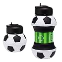 Maccabi Art Collapsible Silicone Soccer Ball Water Bottle for Kids, 18 oz BPA-Free with Clip, Leak-Proof Spout, Portable Sports Drink Bottle