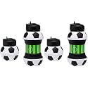 Maccabi Art Collapsible Silicone Soccer Ball Water Bottle for Kids, 18 oz BPA-Free with Clip, Leak-Proof Spout, Portable Sports Drink Bottle (Pack of 2)