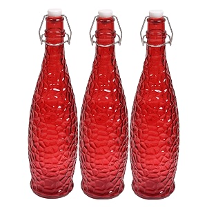 machak crick glass water bottle for fridge 1 ltr red set of 3