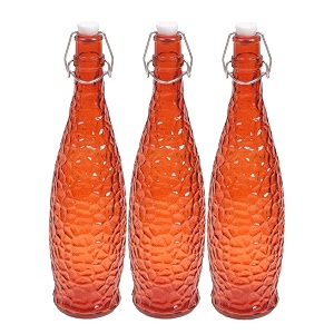 machak crick glass water bottle for fridge 1 ltr orange set of 3
