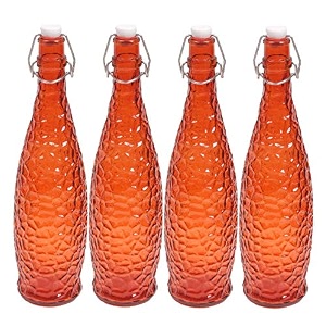 machak glass water bottle  colorful glass water bottle with airtight cap clear swing top flip top bottles for fridge  orange set of 4