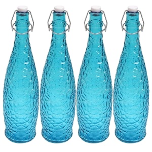 machak crick glass water bottle for fridge 1 ltr blue set of 4