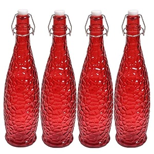 machak crick glass water bottle for fridge 1 ltr red set of 4