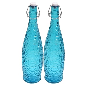 machak crick glass water bottle for fridge 1 ltr blue set of 2