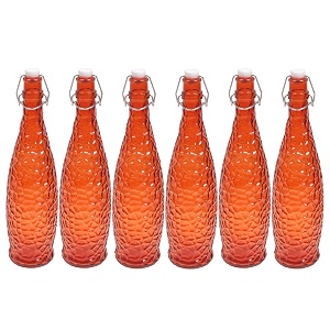machak crick glass water bottle for fridge 1 ltr orange set of 6