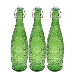 machak crick glass water bottle for fridge 1 ltr green set of 3