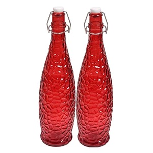 machak crick glass water bottle for fridge 1 ltr red set of 2
