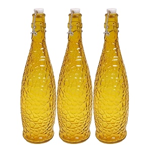 machak crick glass water bottle for fridge 1 ltr yellow set of 3
