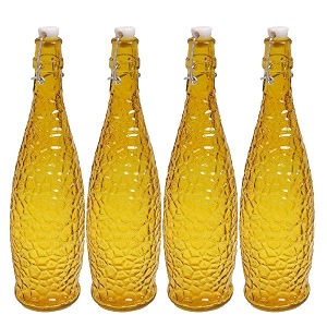 machak glass water bottle  colorful glass water bottle with airtight cap clear swing top flip top bottles for fridge  yellow set of 4