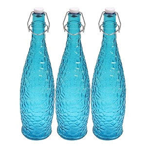 machak crick glass water bottle for fridge 1 ltr blue set of 3