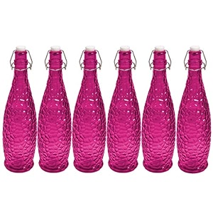 machak crick glass water bottle for fridge 1 ltr purple set of 6
