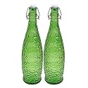 Machak Crick Glass Water Bottle For Fridge 1 ltr (Green, Set of 2)