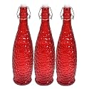 Machak Crick Glass Water Bottle For Fridge 1 ltr (Red, Set of 3)