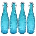 Machak Crick Glass Water Bottle For Fridge 1 ltr (Blue, Set of 4)
