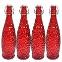 Machak Crick Glass Water Bottle For Fridge 1 ltr (Red, Set of 4)