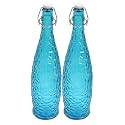Machak Crick Glass Water Bottle For Fridge 1 ltr (Blue, Set of 2)