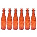 Machak Crick Glass Water Bottle For Fridge 1 ltr (Orange, Set of 6)