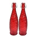 Machak Crick Glass Water Bottle For Fridge 1 ltr (Red, Set of 2)