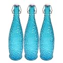 Machak Crick Glass Water Bottle For Fridge 1 ltr (Blue, Set of 3)