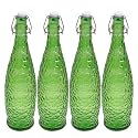 Machak Crick Glass Water Bottle For Fridge 1 ltr (Green, Set of 4)