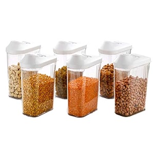 machak cereal dispenser easy flow storage jar set with flip mouth - 1500ml clear