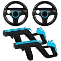 Machine-Ya Wii Zapper Gun and Steering Wheel Compatible with Nintendo Wii & Wii U Remote Game (2-Pack, Black)