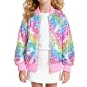 MaciRept Girls Sequin Jacket Kids Sparkle Bomber Coats Glitter Zip Up Long Sleeve Jackets Outwear with Pockets 4-9Y