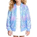 MaciRept Girls Sequin Jacket Kids Sparkle Bomber Coats Glitter Zip Up Long Sleeve Jackets Outwear with Pockets 4-9Y