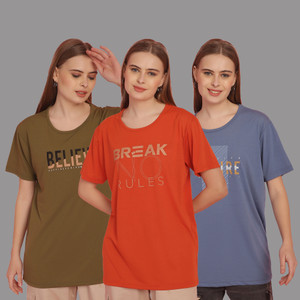 MACK JONNEY Printed Women Round Neck Multicolor