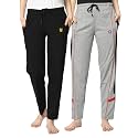 Mack Jonney Women Cotton Blended Regular Fit Track Pants(Pack of 2)-D7__Blk__NVY__02-P