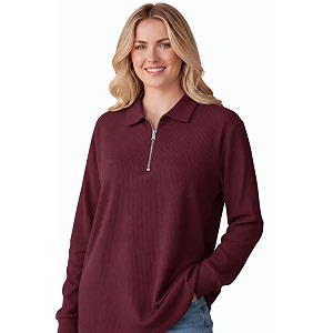 Mack Jonney Womens Ribbed Zip Polo T-Shirt