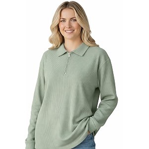 Mack Jonney Womens Ribbed Zip Polo T-Shirt