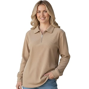 Mack Jonney Womens Ribbed Zip Polo T-Shirt