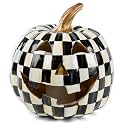 MACKENZIE-CHILDS Courtly Check Illuminated Jack-O’-Lantern, Black-and-White Light-Up Pumpkin Decor for Halloween