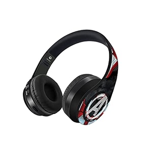 macmerise marvel comics endgame suit avengers decibel wireless on ear headphones with 10 hours battery music controls aux cable with mic noise cancellation amp hands free calling multicolour