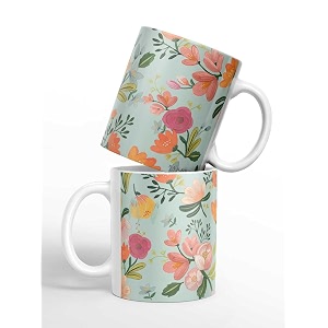 macmerise payal singhal aqua handpainted flower ceramic coffee mug  premium ceramic hd prints fun and quirky designs tea mugs microwave amp dishwasher safe durable amp hygienic 325ml set of 1