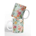 Macmerise Payal Singhal Aqua Handpainted Flower Ceramic Coffee Mug | Premium Ceramic, HD Prints, Fun and Quirky Designs, Tea Mugs, Microwave & Dishwasher Safe, Durable & Hygienic, (325ml, Set of 1)