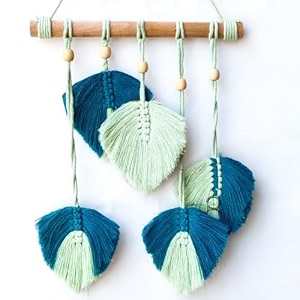 macrame kn0ts 16 inches leaves macrame wall hanging boho feather wall decor large leaf yarn wall hanging tapestry handmade woven wall art for bedroom nursery home decor multicolor
