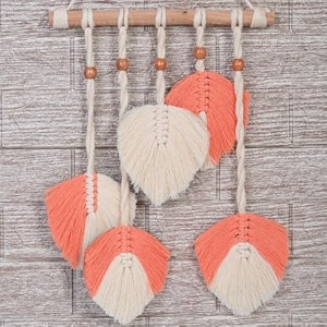 macrame kn0ts 16 inches leaves macrame wall hanging boho feather wall decor large leaf yarn wall hanging tapestry handmade woven wall art for bedroom nursery home decor peach