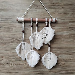 macrame kn0ts 16 inches leaves macrame wall hanging boho feather wall decor large leaf yarn wall hanging tapestry handmade woven wall art for bedroom nursery home decor buttered cotton