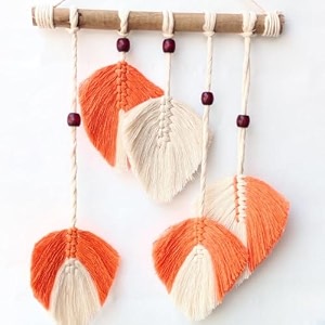 macrame kn0ts cotton 16 inches leaves wall hanging boho feather wall decor large leaf yarn wall hanging tapestry handmade woven wall art orange