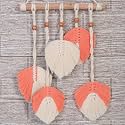 Macrame Kn0ts 16 Inches Leaves Macrame Wall Hanging Boho Feather Wall Decor Large Leaf Yarn Wall Hanging Tapestry Handmade Woven Wall Art for Bedroom Nursery Home Decor (Peach)