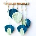 Macrame Kn0ts 16 Inches Leaves Macrame Wall Hanging Boho Feather Wall Decor Large Leaf Yarn Wall Hanging Tapestry Handmade Woven Wall Art for Bedroom Nursery Home Decor (Multicolor)