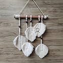 Macrame Kn0ts 16 Inches Leaves Macrame Wall Hanging Boho Feather Wall Decor Large Leaf Yarn Wall Hanging Tapestry Handmade Woven Wall Art for Bedroom Nursery Home Decor (Buttered Cotton)