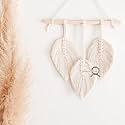 Macrame Kn0ts Macrame Wall Hanging Leaf Tapestry – Handmade Boho Feather Wall Decor with Wooden Dowel – Aesthetic Woven Art for Bedroom, Living Room, and Nursery (Off- White)