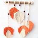 Macrame Kn0ts Cotton 16 Inches Leaves Wall Hanging Boho Feather Wall Decor Large Leaf Yarn Wall Hanging Tapestry Handmade Woven Wall Art (Orange)