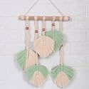 Macrame Kn0ts Cotton 16 Inches Leaves Macrame Wall Hanging Boho Feather Wall Decor Large Leaf Yarn Wall Hanging Tapestry Handmade Woven Wall Art For Bedroom Nursery Home Decor (Mint Green)